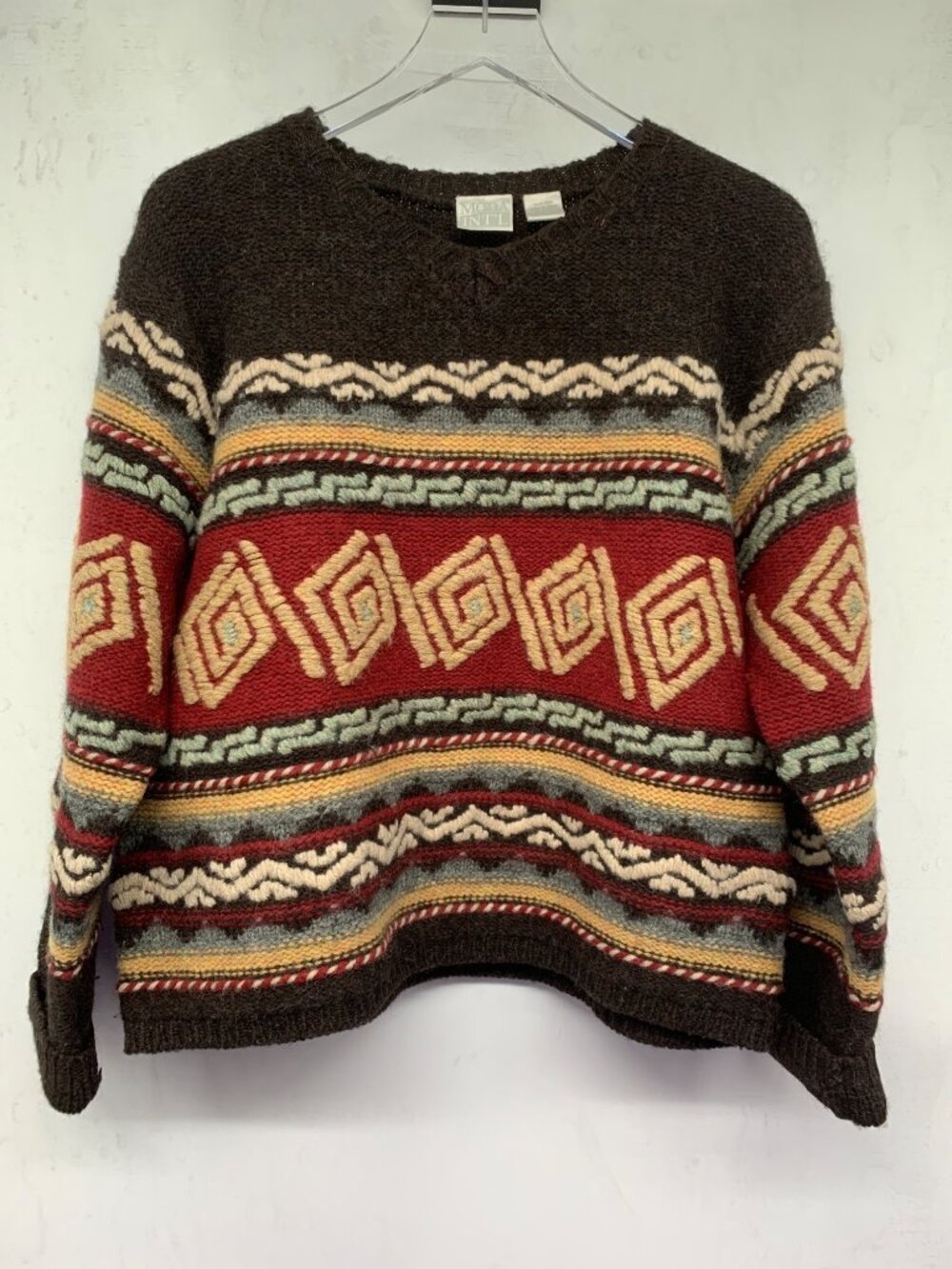 Vintage Moda Int’l Women’s Wool Sweater Multicolor Geometric Pattern Size L